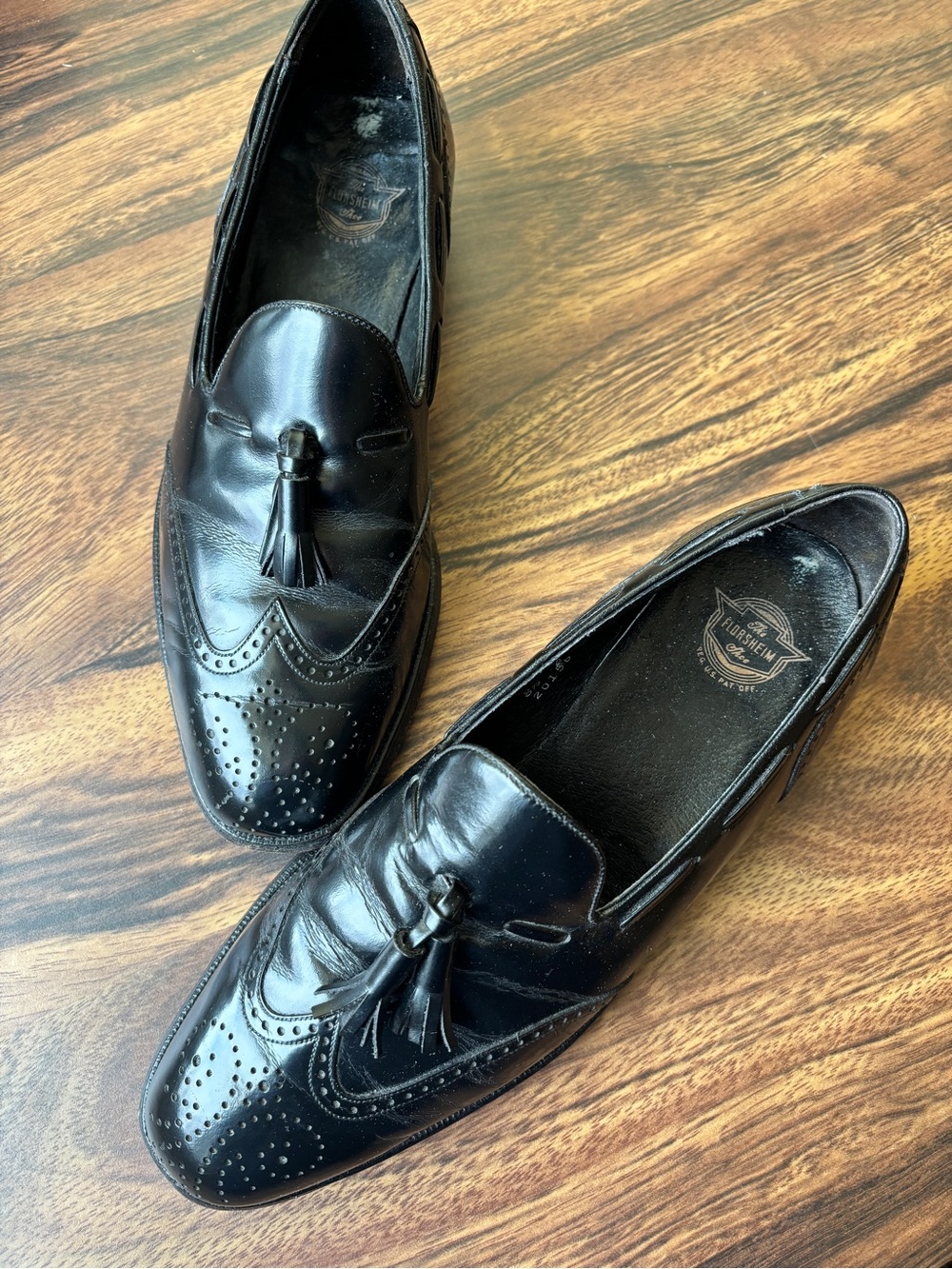 Florsheim Black Leather Tassel Wingtip Loafers